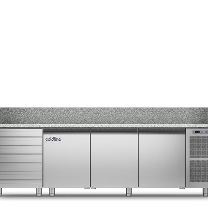 Coldline 3 Door + Drawers Pizza Preparation Counter with Granite worktop -2•+8•C TZ17/1MC