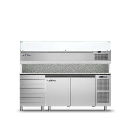 Coldline 2 Door + Drawers Pizza Preparation Counter with Granite worktop -2•+8•C and Display Case -2 +10•C TZ13/1MC VP