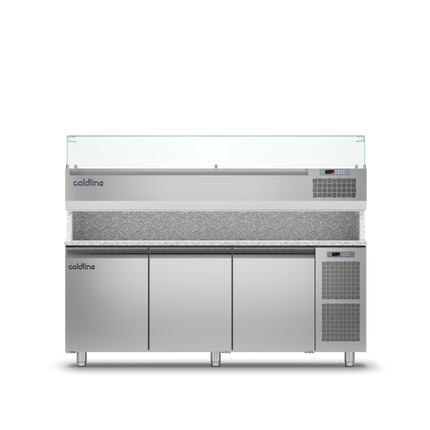 Coldline 3 Door Pizza Preparation Counter with Granite worktop -2•+8•C and Display Case -2 +10•C TZ17/1M VP