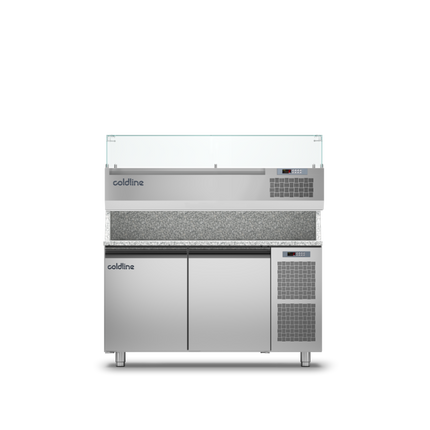Coldline 2 Door Pizza Preparation Counter with Granite worktop -2•+8•C and Display Case -2 +10•C TZ13/1M VP