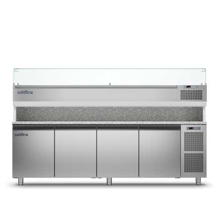 Coldline 4 Door Pizza Preparation Counter with Granite worktop -2•+8•C and Display Case -2 +10•C TZ21/1M VP