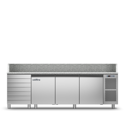 Coldline 3 Door + Drawers Pizza Preparation Counter with Granite worktop -2•+8•C TZ17/1MC