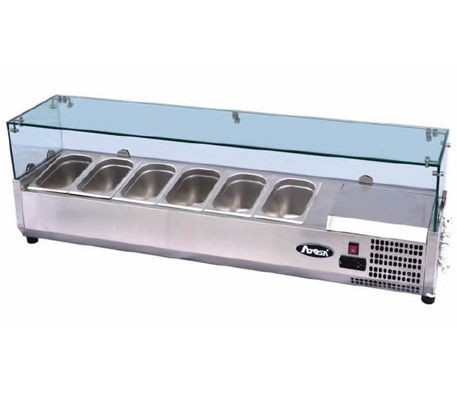 Atosa VRX GN1/4 x 6 Glass Salad Bench Countertop Prep Fridge 1400/330 ESL3861