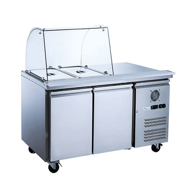 FED-X Two Door Salad Prep Fridge With Curve Glass Top XTHP2100SALGC - XTHP2100SALGC