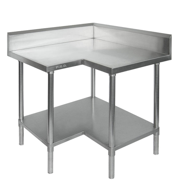 F.H.E 304 Grade Economic Corner Workbench with 100mm Splashback & Undershelf - 0900-6-WBCB