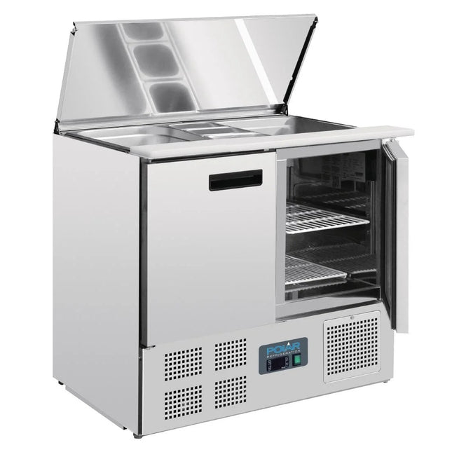 Polar G-Series Saladette Counter Fridge 240Ltr open lid showing storage