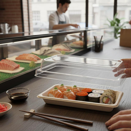 PakMax PET Lids for Sugarcane Sushi Trays