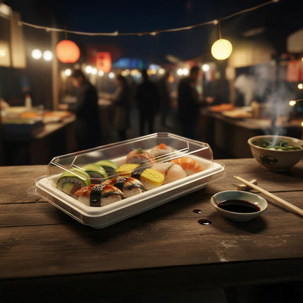 PakMax PET Lids for Sugarcane Sushi Trays
