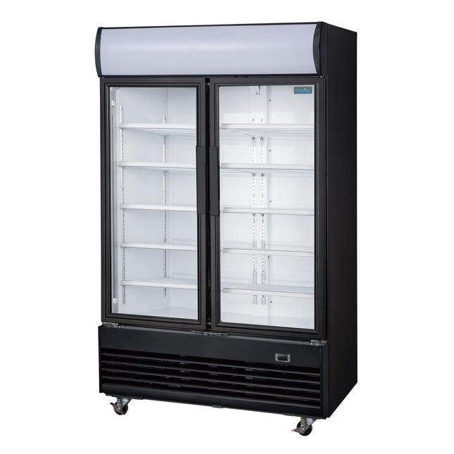 Polar G-Series Upright Hinged Door Display Cooler with Light Box 950Ltr Black GM813-A