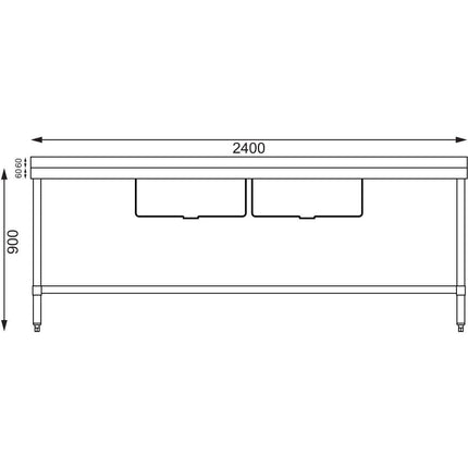 Vogue Double Bowl Sink Double Drainer - 2400mm 90mm Drain