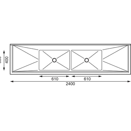 Vogue Double Bowl Sink Double Drainer - 2400mm 90mm Drain