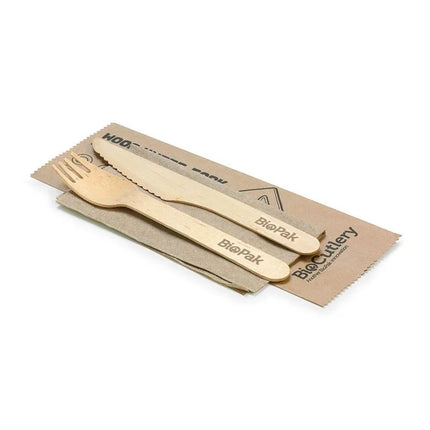 BioPak HY-16KFN 16cm knife, fork and napkin set, FSC 100%