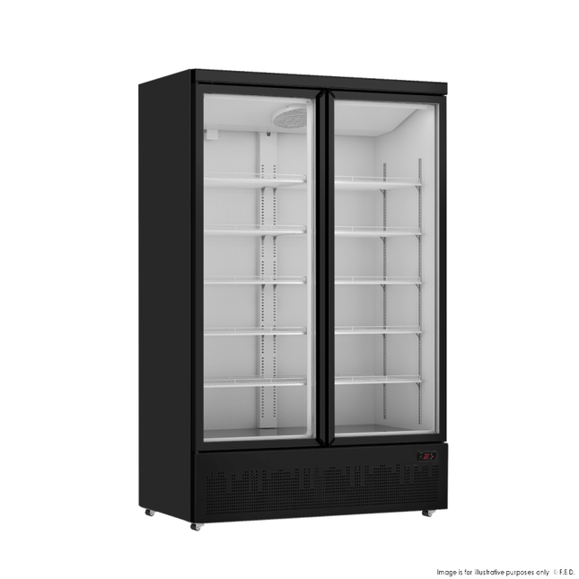 Thermaster LG-1000BGBM Double Glass Door Supermarket Display Fridge — front 3/4 view