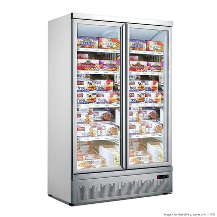 Thermaster LG-1000GBMF Double Door Display Freezer — stocked view