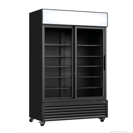 Thermaster LG-1000SDBP 803L Two Sliding Glass Door Black Upright Drink Fridge — Front View