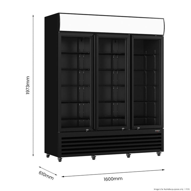 Thermaster LG-1203BP Three Glass Door Black Upright Drink Fridge — view 2