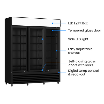 Thermaster Three Glass Door Colourbond Upright Drink Fridge LG-1203BP