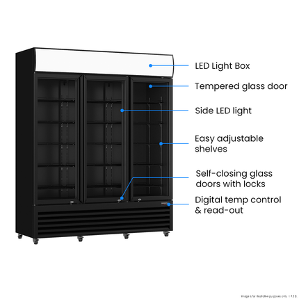 Thermaster LG-1203BP Three Glass Door Black Upright Drink Fridge — view 3