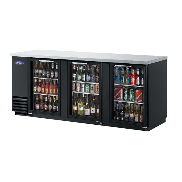 Atosa 3 Door Refrigerated Black Back Bar Cooler with Glass Door