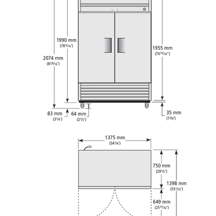 True Upright Foodservice Refrigerator 2 Full Solid Swing Doors - 1388L T-49-HC-TR