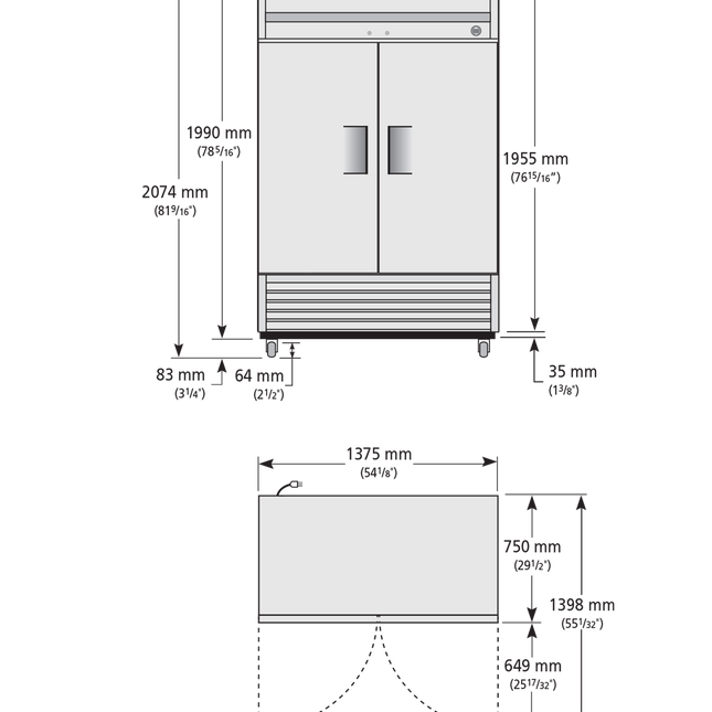 True Upright Foodservice Refrigerator 2 Full Solid Swing Doors - 1388L T-49-HC-TR