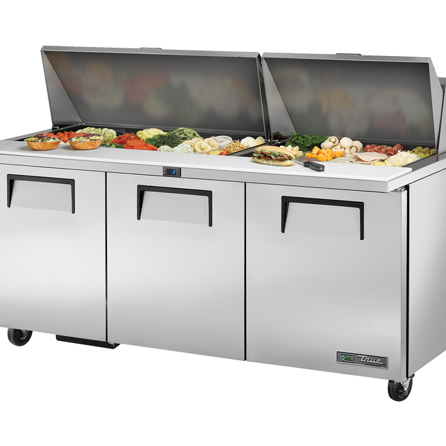 True Prep Table 30x 1/6 Top Pans 3 Solid Swing Doors - 538L TSSU-72-30M-B-ST-HC-TR