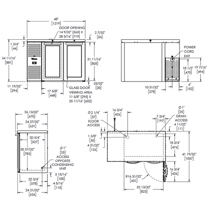 True Bar Refrigerator Black Ext 2 Glass Swing Doors - 440L TBR48-RISZ1-L-B-GG-2-TR