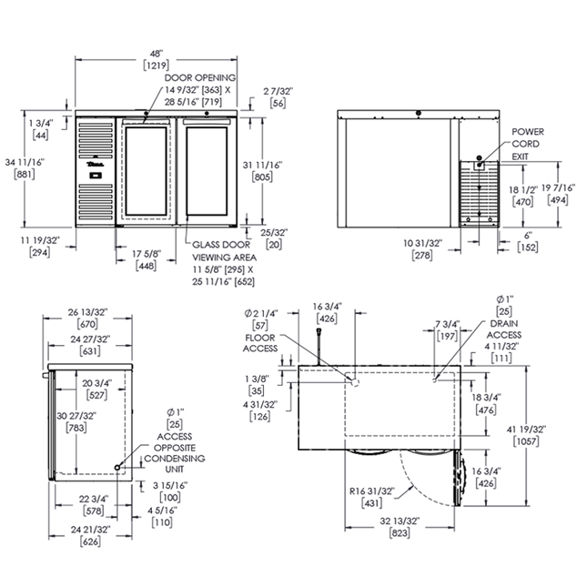 True Bar Refrigerator Black Ext 2 Glass Swing Doors - 440L TBR48-RISZ1-L-B-GG-2-TR