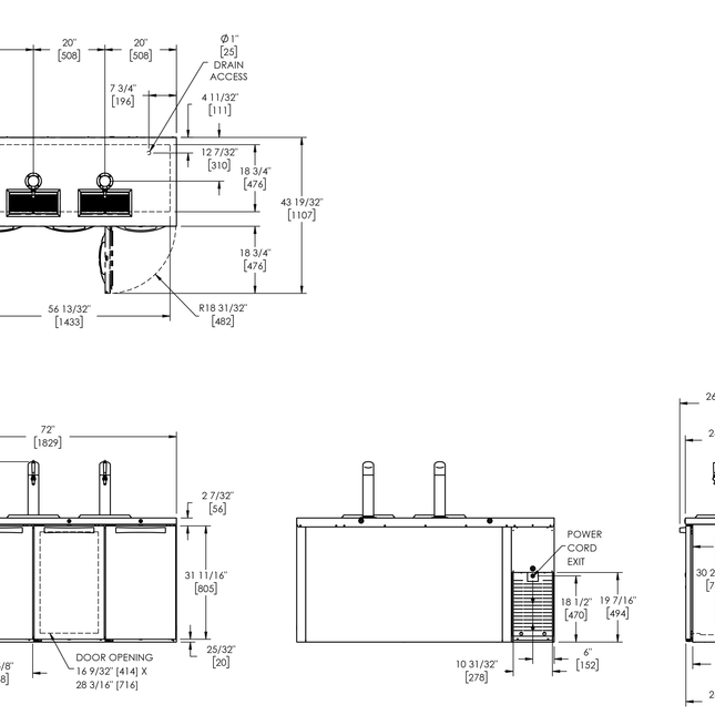 True Keg Chiller / Dispenser Black Ext 3 Solid Swing Doors TDR72-RISZ1-L-B-SSS-2-TR