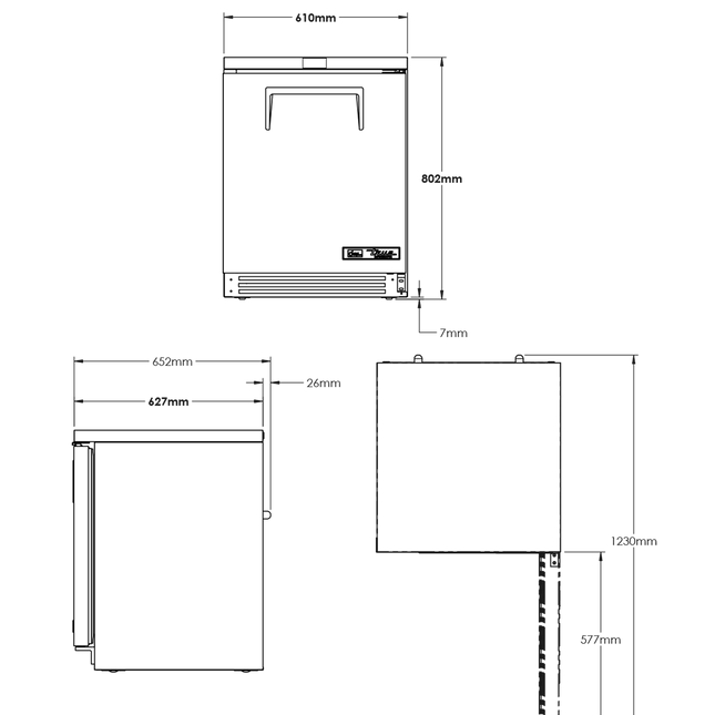 True Undercounter Foodservice Refrigerator 1 Solid Swing Door - 158L TUC-24-HC-TR