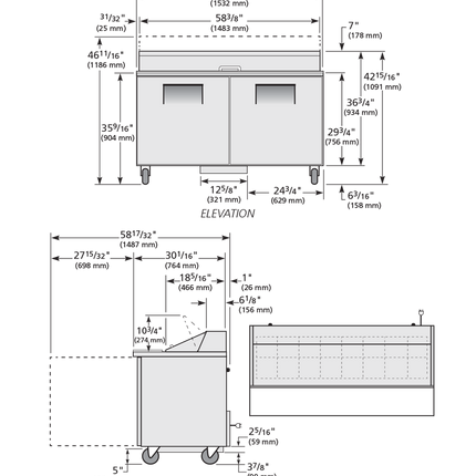 True Prep Table 16x 1/6 Top Pans 2 Solid Swing Doors TSSU-60-16-HC-TR