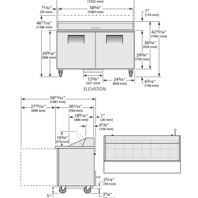 True Prep Table 16x 1/6 Top Pans 2 Solid Swing Doors TSSU-60-16-HC-TR