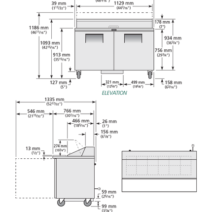 True Prep Table 12x 1/6 Top Pans 2 Solid Swing Doors - 340L - 1229mm Wide - 766mm Deep TSSU-48-12-HC-TR