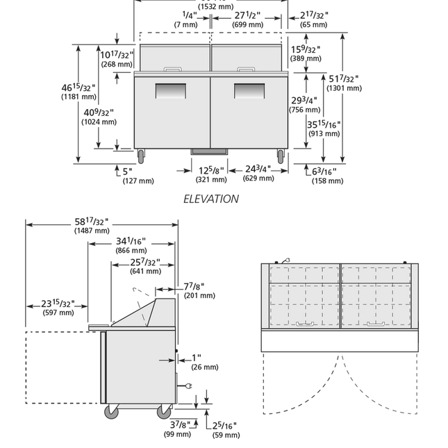 True Prep Table 24x 1/6 Top Pans 2 Solid Swing Doors - 439L TSSU-60-24M-B-ST-HC-TR