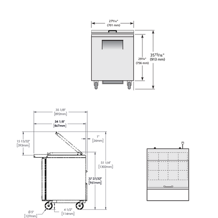 True Prep Table 12x 1/6 Top Pans 1 Solid Swing Door Removable lids TSSU-27-12M-C-HC FLID-TR