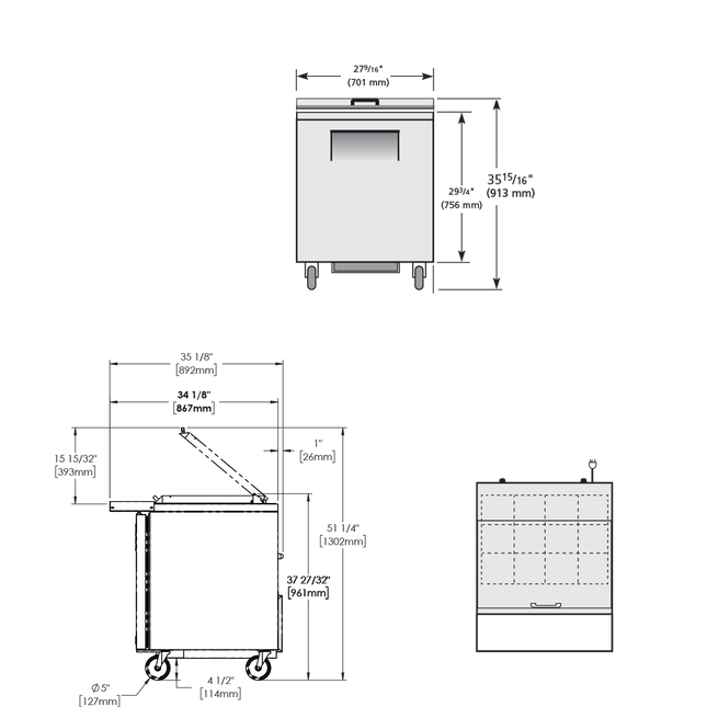 True Prep Table 12x 1/6 Top Pans 1 Solid Swing Door Removable lids TSSU-27-12M-C-HC FLID-TR
