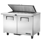 True Prep Table 18x 1/6 Top Pans 2 Solid Swing Doors Removable lids TSSU-48-18M-B-HC FLID-TR