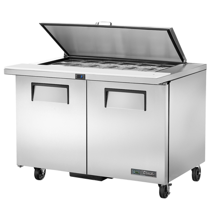 True Prep Table 18x 1/6 Top Pans 2 Solid Swing Doors Removable lids TSSU-48-18M-B-HC FLID-TR