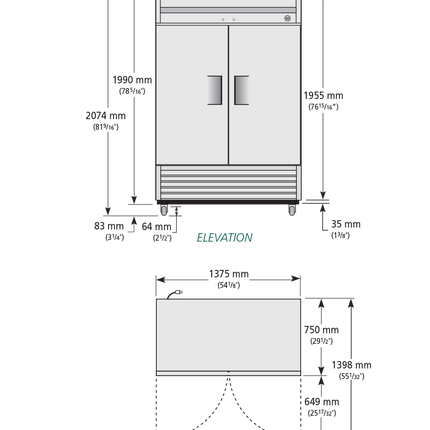 True Upright Foodservice Freezer 2 Full Solid Swing Doors - 1388L T-49F-HC-TR