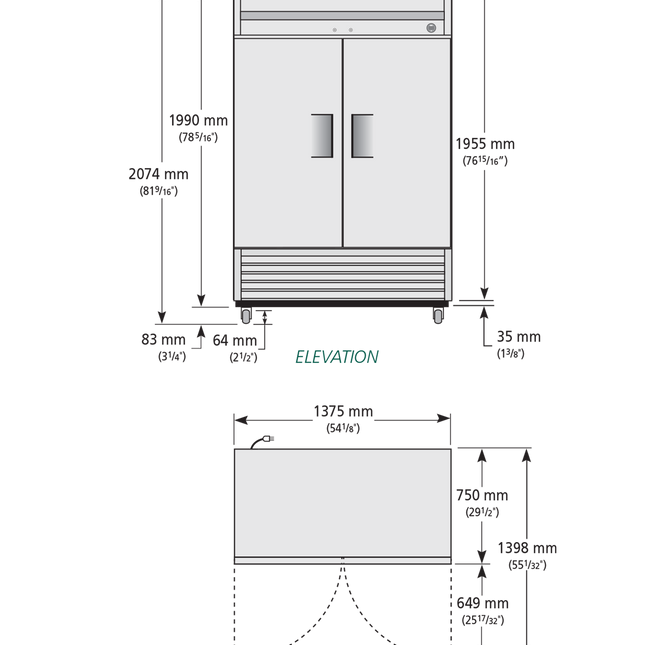 True Upright Foodservice Freezer 2 Full Solid Swing Doors - 1388L T-49F-HC-TR