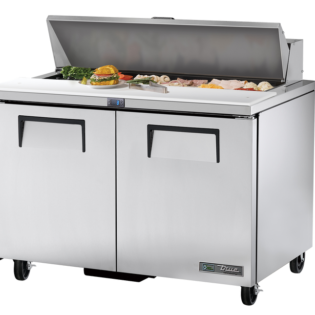 True Prep Table 12x 1/6 Top Pans 2 Solid Swing Doors - 340L - 1229mm Wide - 766mm Deep TSSU-48-12-HC-TR