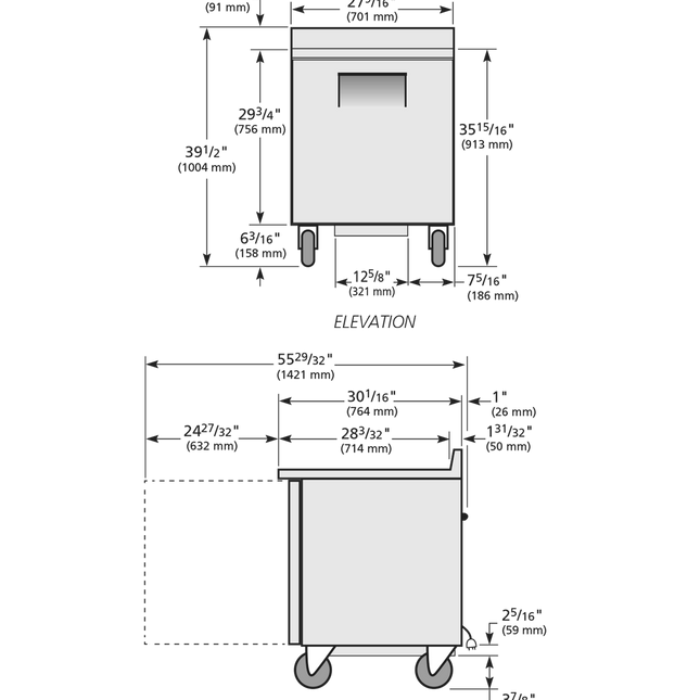 True Worktop Counter Refrigerator 1 Solid Swing Door TWT-27-HC-TR