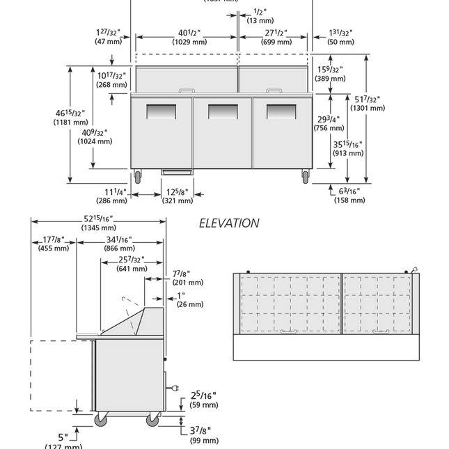 True Prep Table 30x 1/6 Top Pans 3 Solid Swing Doors - 538L TSSU-72-30M-B-ST-HC-TR