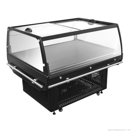 Thermaster PDK-1360D Open Display Promotion Showcase Fridge with Sliding Glass Doors - Angled View