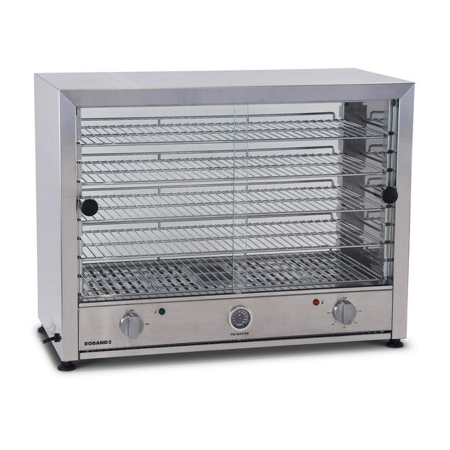 Roband Pie and Food Warmer Glass Door 100 Pies with Light display, holding up to 100 pies for commercial food service use