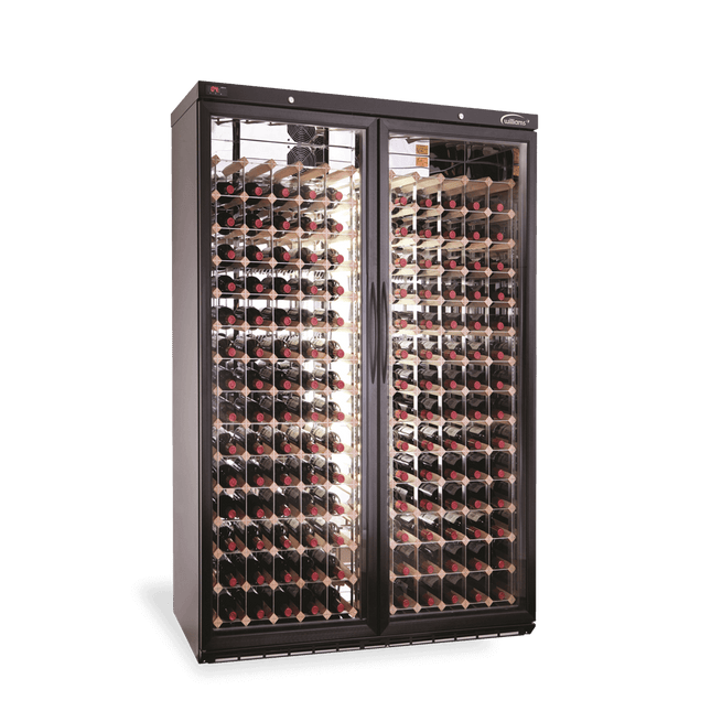 Williams BC200W two-door black upright wine display cabinet — side view