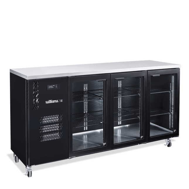 Williams Cameo - Three Door Black Colorbond Under Counter Display Refrigerator