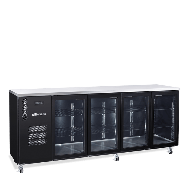 Williams Cameo - Four Door Black Colorbond Under Counter Display Refrigerator