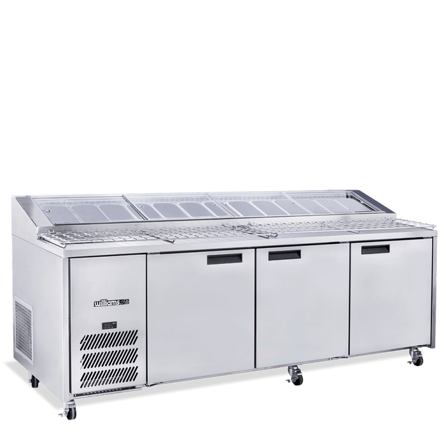 Williams Jade Pizza - Three Door Stainless Steel Pizza Prep Counter Refrigerator With Blown Air Well