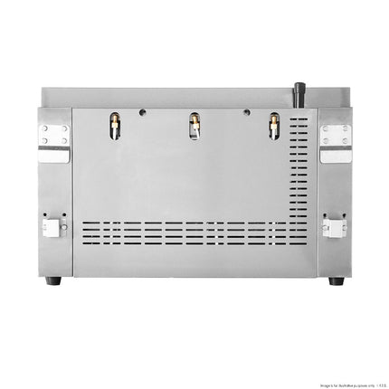 GasMax REB-02ELPG salamander rear view with gas injectors and wall-mount brackets